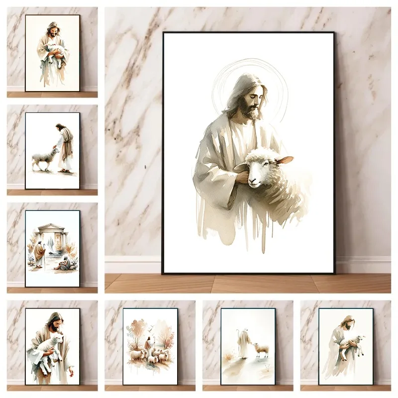 Jesus and Lamb Holy Bible Story Leaves 99 Shepherd Christ Poster Canvas Printing Decor Living Room Bedroom Wall Art Home Decor