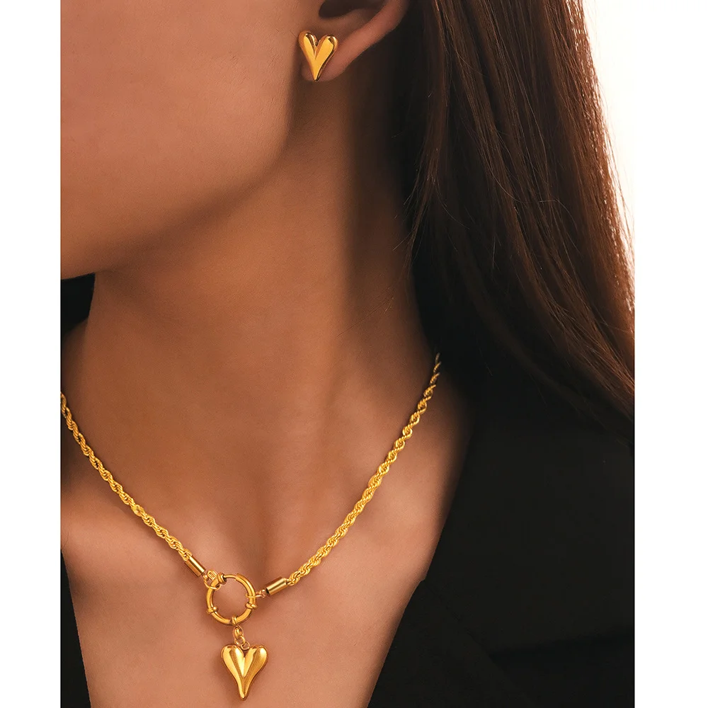 

Boho Love Heart Stud Earrings and Necklace Set, Waterproof and Colorfast, Women's Jewelry, Wedding Party Favors