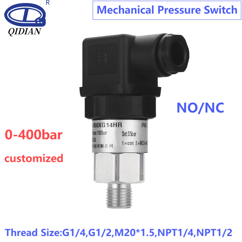 Mechanical Pressure Switch NO+NC 0-10bar 0.8-5bar 1-12bar Water Pump Air Oil Pressure Control 20-200bar G1/4 Hydraulic