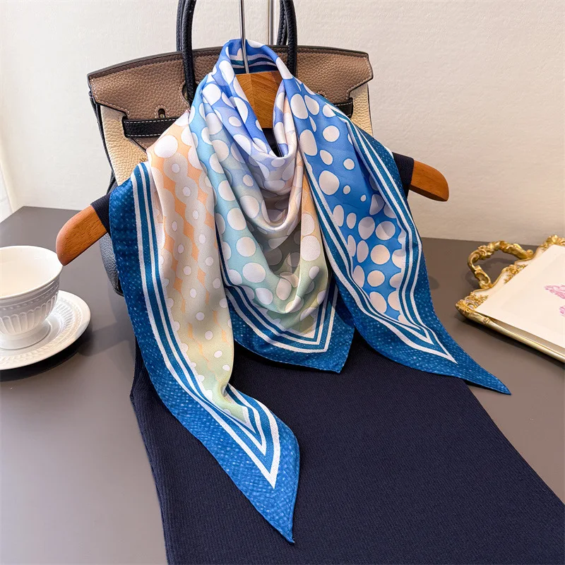 

Women's Silk Scarf Hijab Turban Print Female Luxury Neckerchief Fashion Headband Handkerchief Shawl Bandana Wraps Head Scarfs