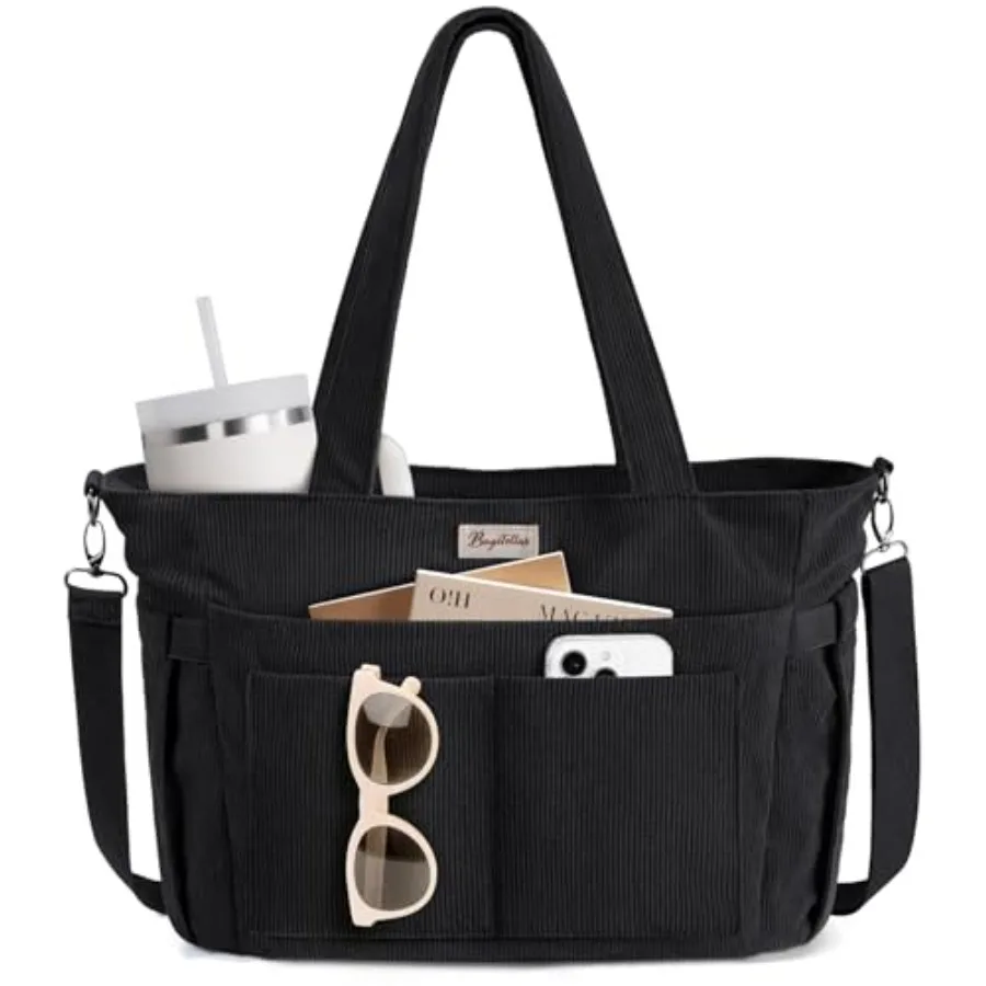 

Сумка-тоут Bagstellar из вельвета для женщин, 17 карманов, легкая сумка для ноутбука, работы, учителей, медсестер, для школы и путешествий