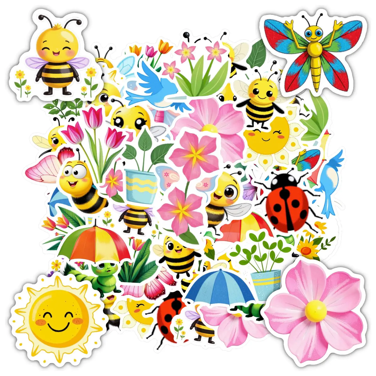 

35 шт. разноцветных наклеек с солнцем, милые наклейки с цветами, наклейки с животными для ноутбука, багажа, скрапбукинга, дневника, DIY