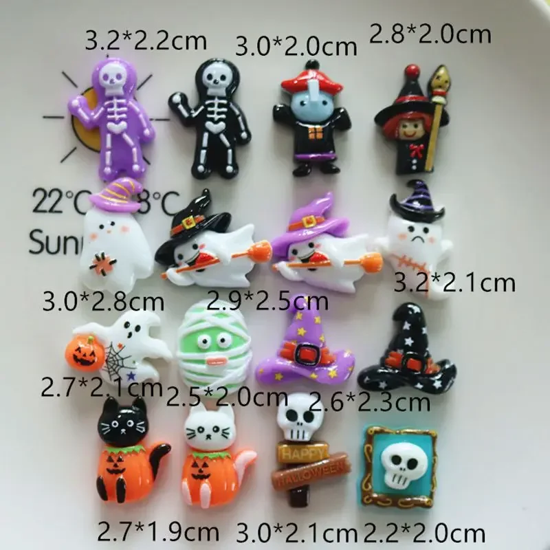 10pcs Schattige Cartoon Halloween Ghosts Skeletons Pumpkins Hars Plakboek Diy Sieraden Kinderen Cadeau Haarspeld Accessoires