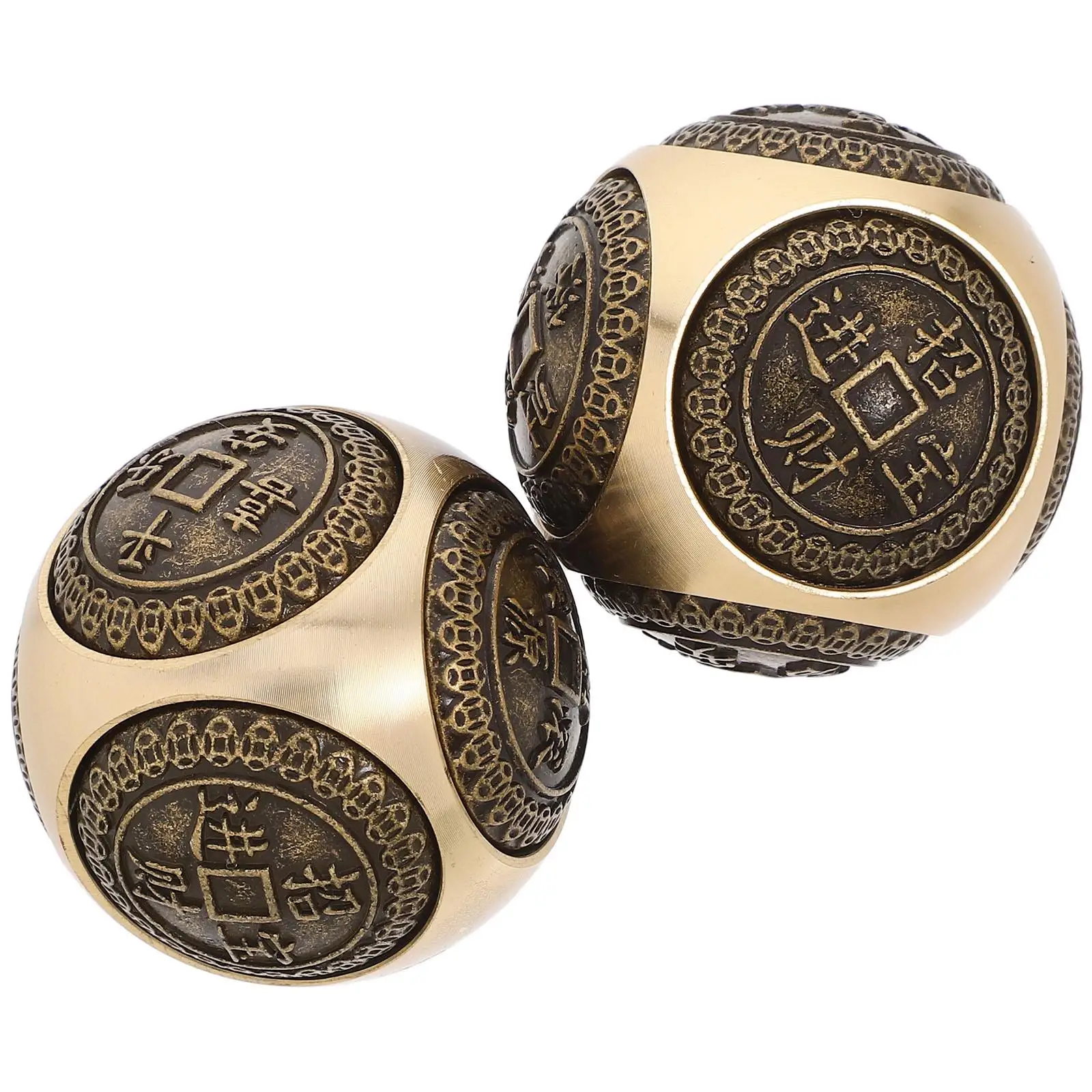 2 Pcs Solid Brass Hand Exercise Balls For Massage Fitness Meditation Therapy With Engravings Durable Material