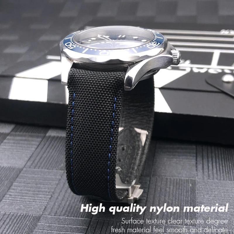 20mm 21mm High Quality Deployment Buckle Nylon Fabric Watchband for Omega AQUA TERRA 150 Seamaster 007 Moonwatch 19mm Blue Strap