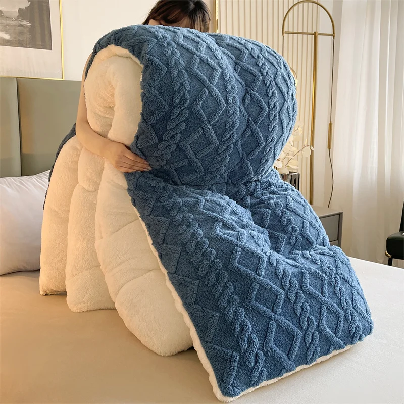 

Super Thickened Warm Winter Blankets for Beds Artificial Lamb Cashmere Weighted Blankets Soft Fluffy Warmth Comforter Duvet