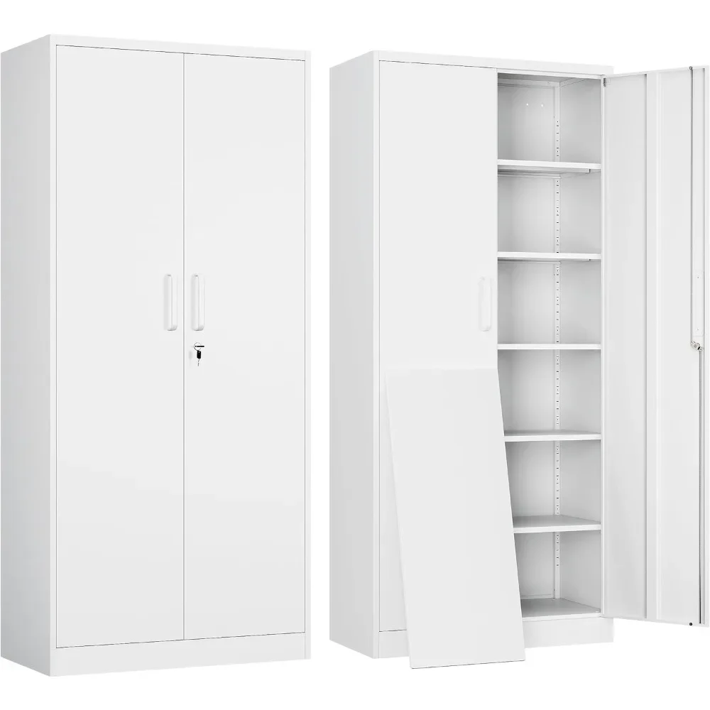 

Metal Garage Storage Cabinet with 2 Doors and 5 Adjustable Shelves - 71" Steel Lockable File Cabinet, Tool Cabinets (White)