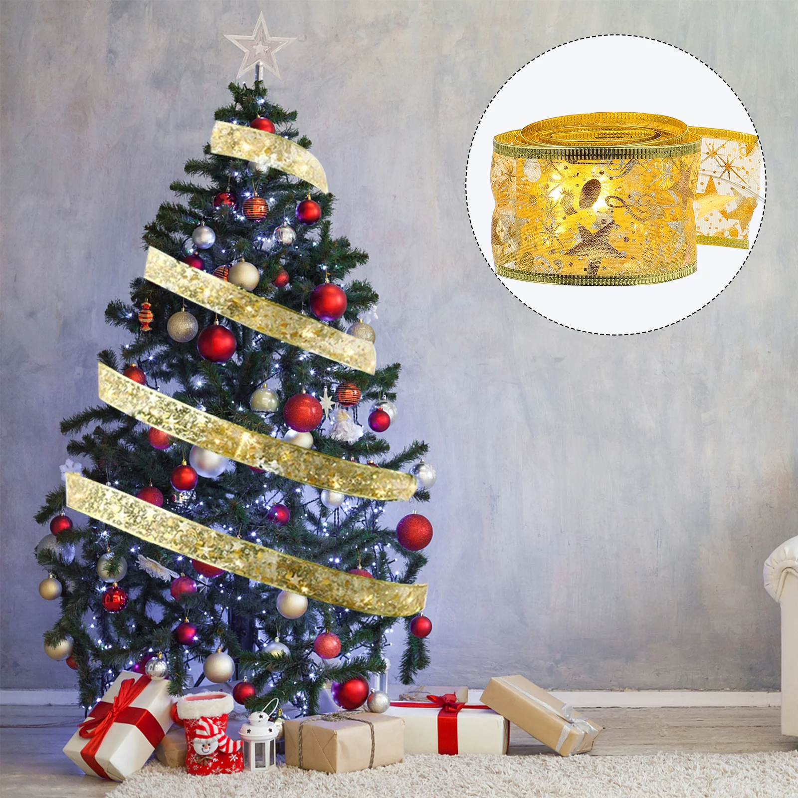 1Pcs Christmas Tree Light Strip Luminous Ribbon Rechargeable Decorative Ribbon for Xmas Party Home Decor