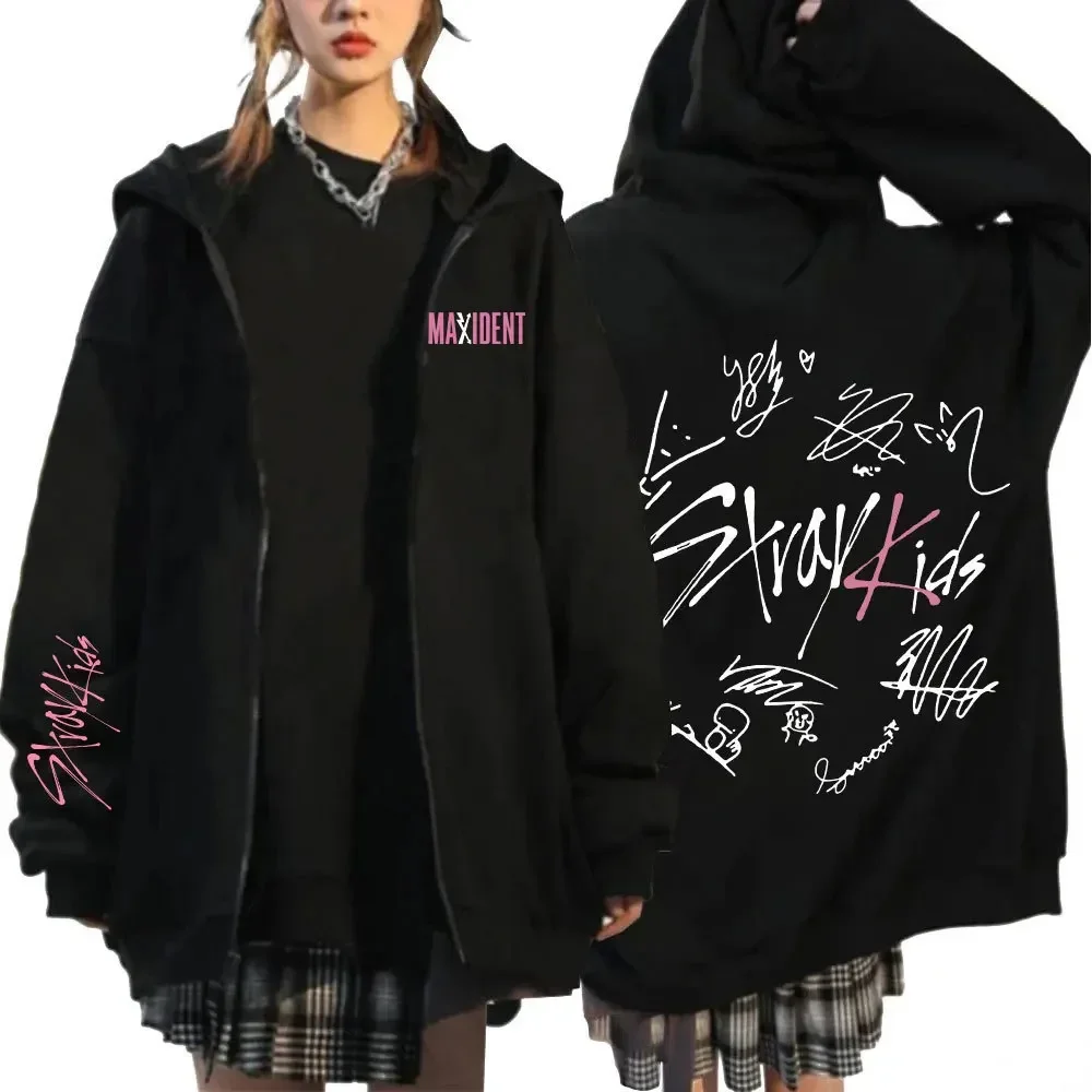 Sudadera con capucha estilo Kpop Harajuku para hombres y mujeres, jersey con capucha con estampado Maxident y cremallera, ropa de calle Hip Hop Y2k