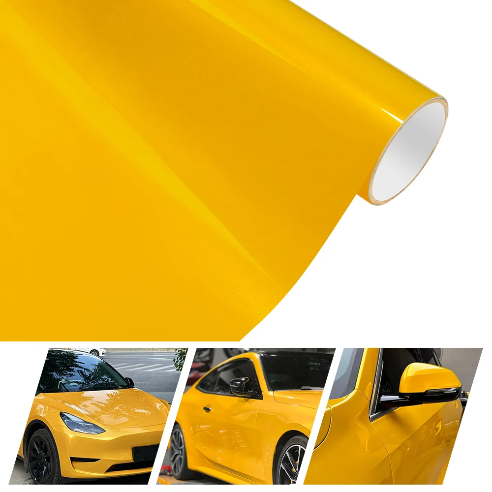 

High Glossy Metal Paint Yellow Vinyl Wrap PET Stickers For Car Accessories Motorcycle Sticker Car Film Cover Adhesive Exterior