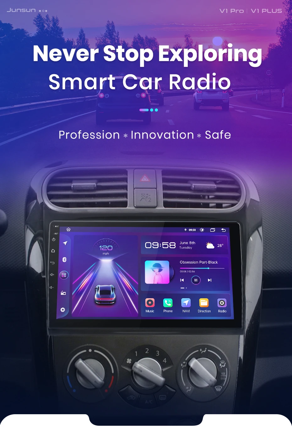 Junsun kabelloses carplay android auto autoradio für suzuki splash ritz 2011-2015 gps multimedia 2 din – Detail 1