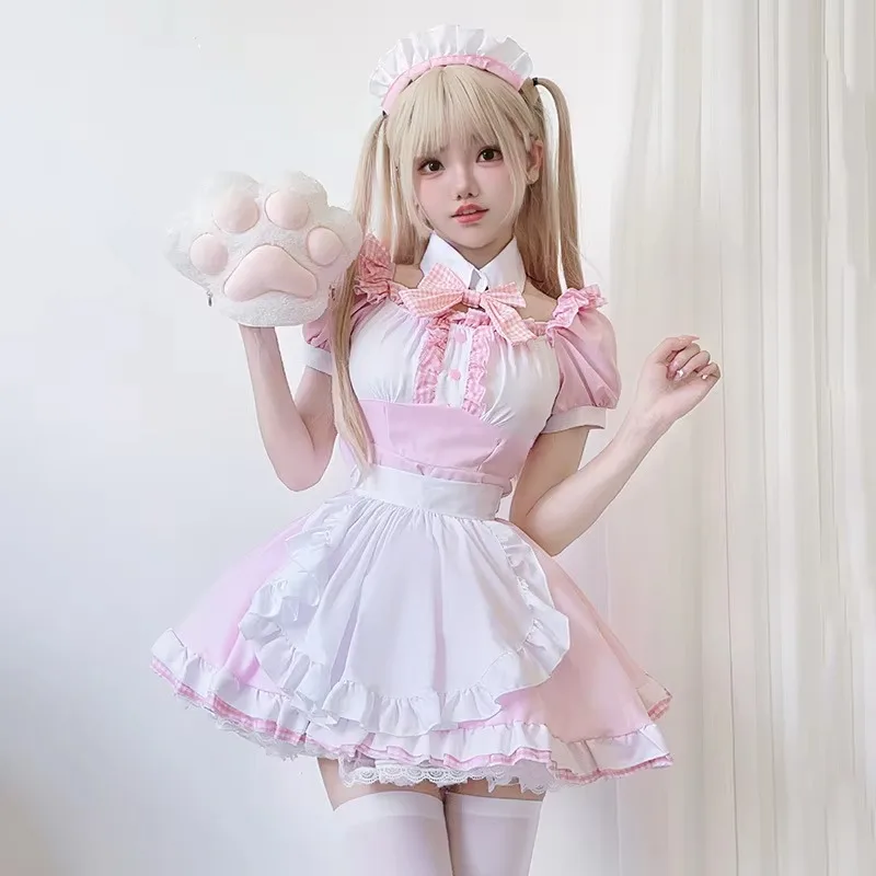 Costume da cameriera Anime giapponese vestito da cameriera carino vestito morbido da ragazza gatto Lolita Cosplay per le donne e Tee Anime Cosplay