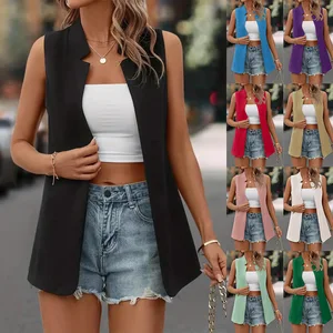 Kadınlar için kolsuz ceketler 9 renk, s-5xl, ince, çentikli, iş elbiseleri, hırka, yaz aylarında zc523 En iyi 10 satış, blazer ceket, yakasız kadın-no. 10