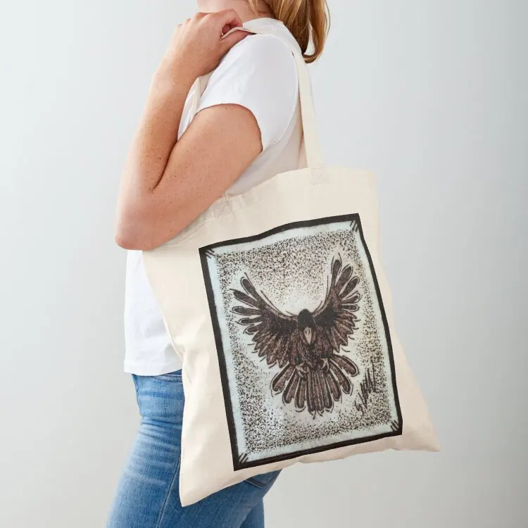 

Blind raven on wood Tote Bag bags for women Portable shopping bag reusable grocery bags tote bags cloth