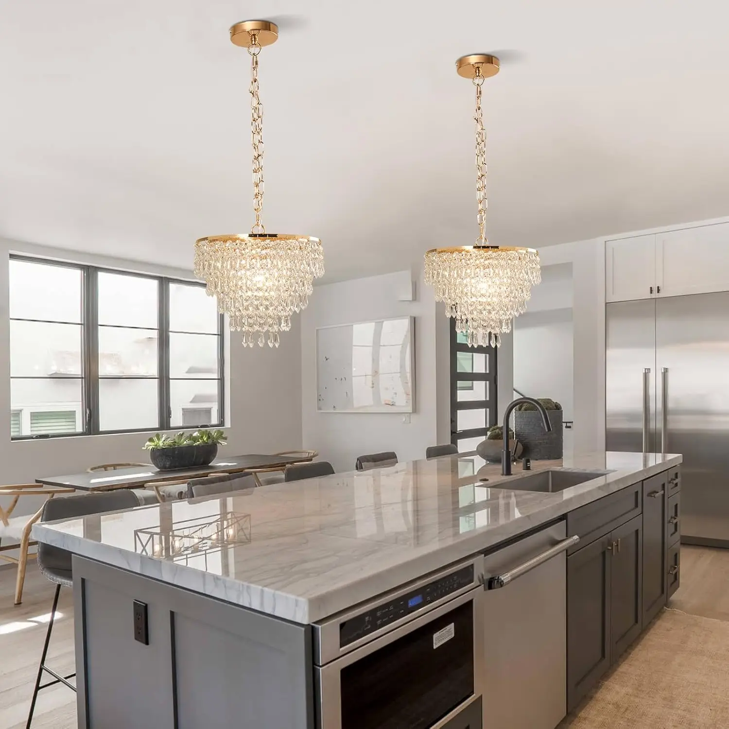 

FRIXCHUR 11,8-дюймовая золотая хрустальная люстра, светодиодная хрустальная потолочная подвесная лампа заподлицо для гостиной, столовой