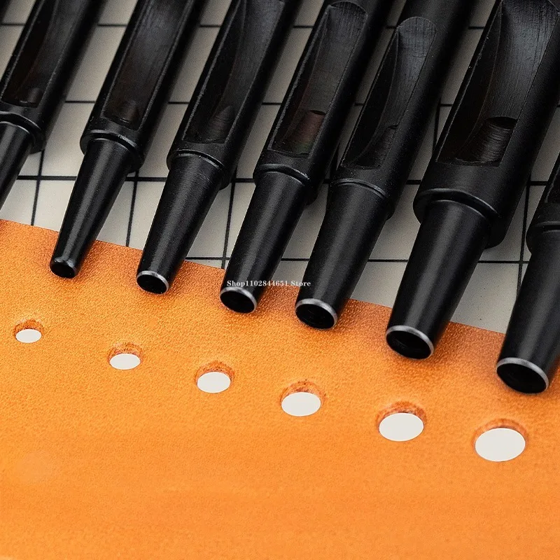 8PCS/set Leather Hole Punch Carbon Steel Round Ultrathin Cutting Mouth Knife DIY Leathercraft Strap Punching Installation Tool