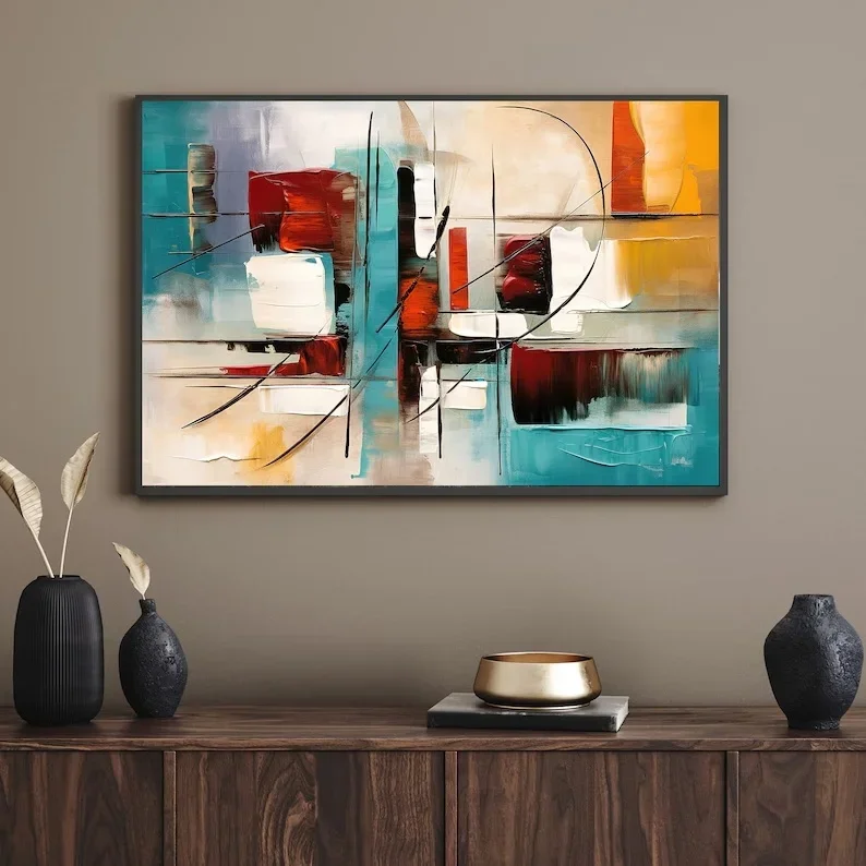 مجردة الملونة المشارك الحديثة الهندسة خط النفط قماش أكريليك اللوحة العصرية جدار الفن غرفة المعيشة غرفة نوم ديكور المنزل جدارية