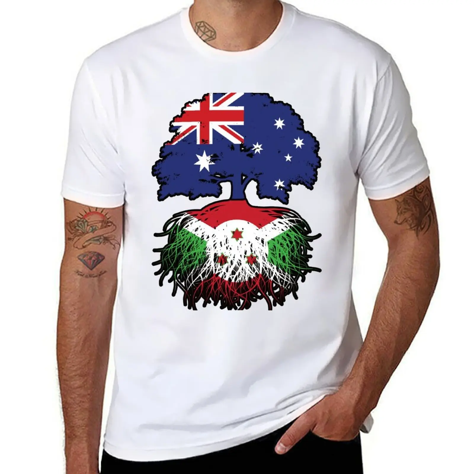 

Burundi Burundian Australian Australia Tree Roots Flag T-Shirt men t shirt cotton 100% man t shirt summer T-Shirt