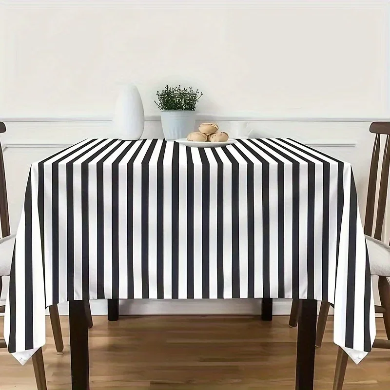Tablecloth set - Black and white striped tablecloth. High quality, clear printing, non-fading, simple design.xzj