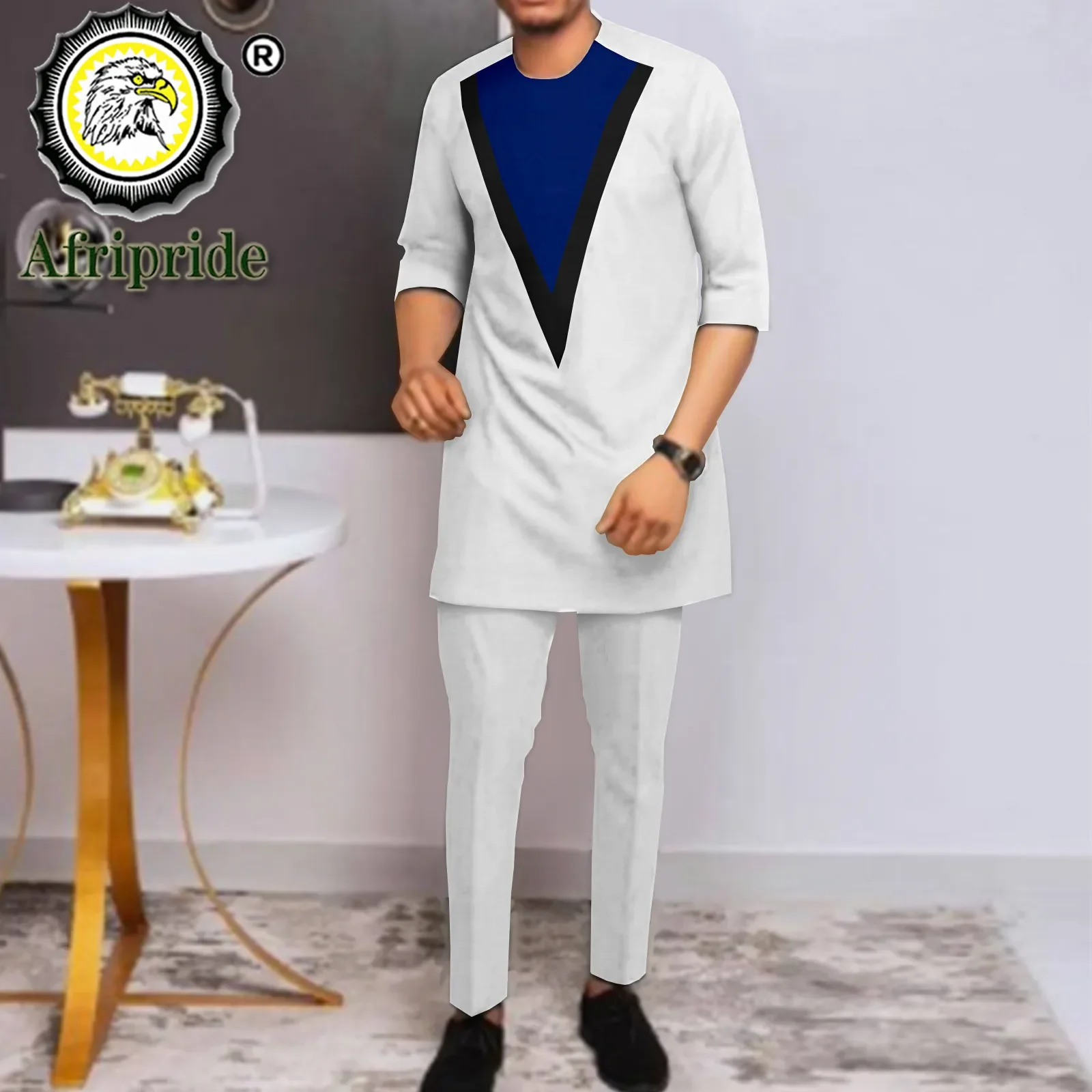 African Suit for Men Half Sleeve Plus Size Casual Shirts and Pants 2 Piece Set Tribal Tracksuit Men`s Dashiki Outfits A2116068