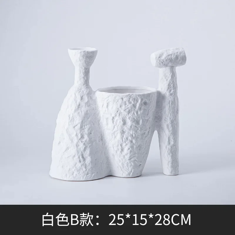 Ceramic crafts, black and white geometric flower ornaments, quaint creative flower vase decoration