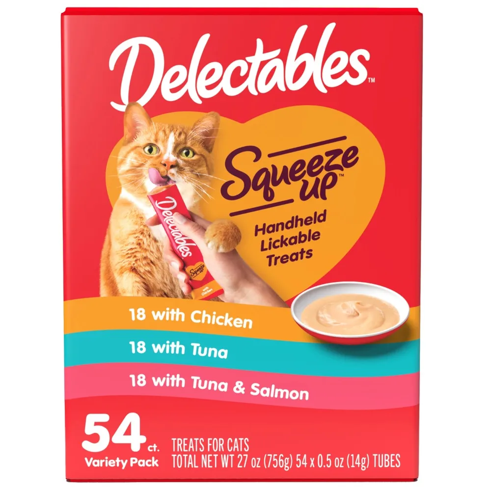 

Squeeze up Lickable Wet Cat Treat Flavor Variety Pack, 0.5oz Tube (54 Count)
