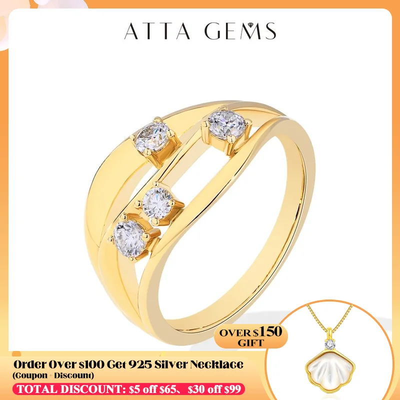 

ATTAGEMS S925 Moissanite Ring for Women Sliver 18K Gold Plated Round Cut Diamond Wavy 3-layer Engagement Vintage Wedding Jewelry