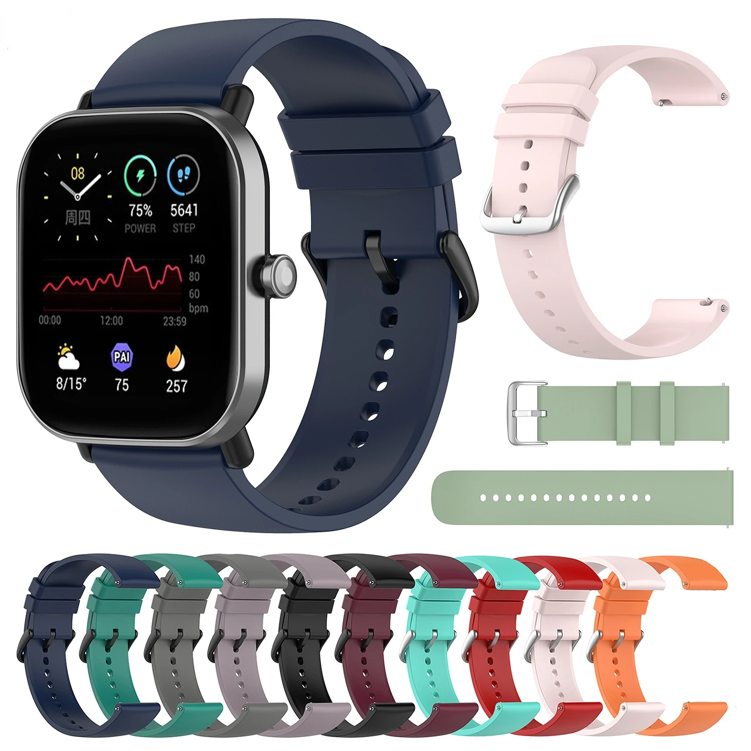 20Mm 22Mm Siliconen Band Voor Xiaomi Huami Amazfit Gtr Gts 2 3 4 Mini/Gts 3 2 2e/Bip Lite/Bip S Horlogeband Voor Garmin Venu Sq