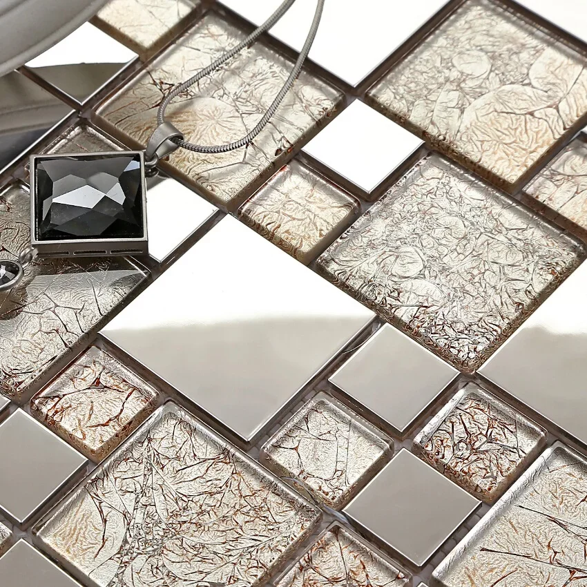 

Плоская простая серебряная металлическая легкая кофейная стеклянная мозаика, кухонный фартук, камин, настенная плитка, украшение для дома