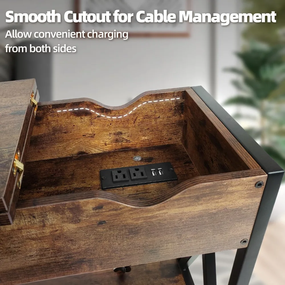 طاولات جانبية لغرفة المعيشة مكونة من 2، طاولة جانبية ضيقة مع محطة شحن، 12 بوصة عمق × 24 بوصة عرض × 24 بوصة ارتفاع، طاولة نهاية قابلة للطي مع USB Po #6