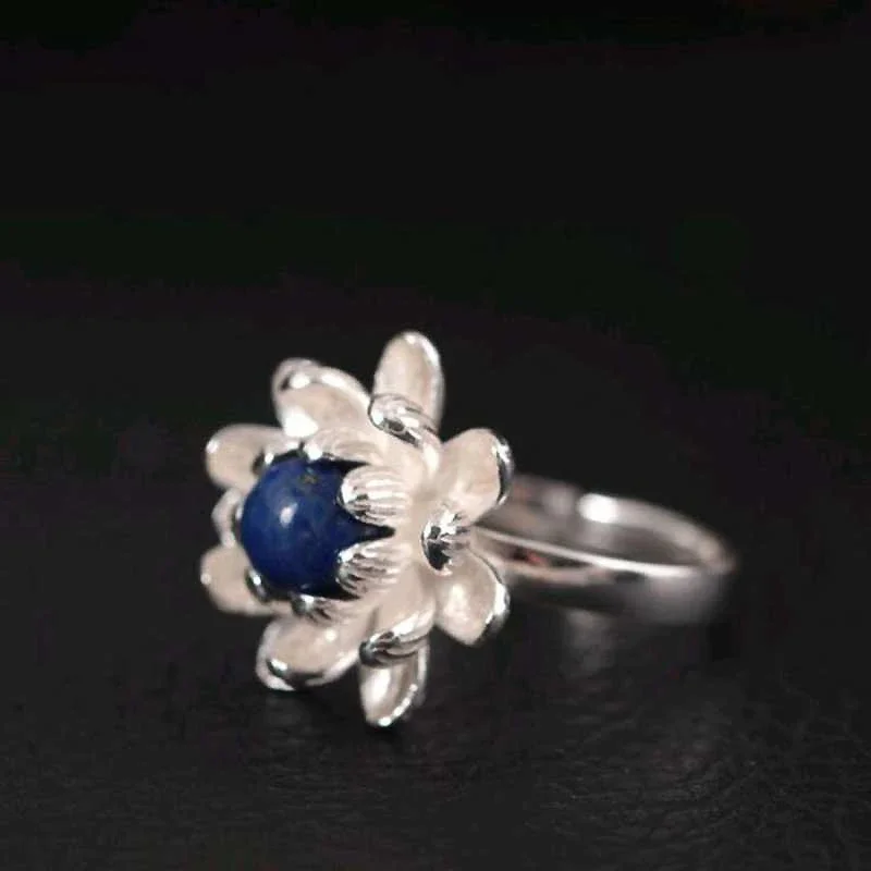 

AngLang Flower Natural Lapis Gemstones Freshwater Pearls Pure 925 Sterling Silver Ring for Women Female Fine Jewelry YRI101