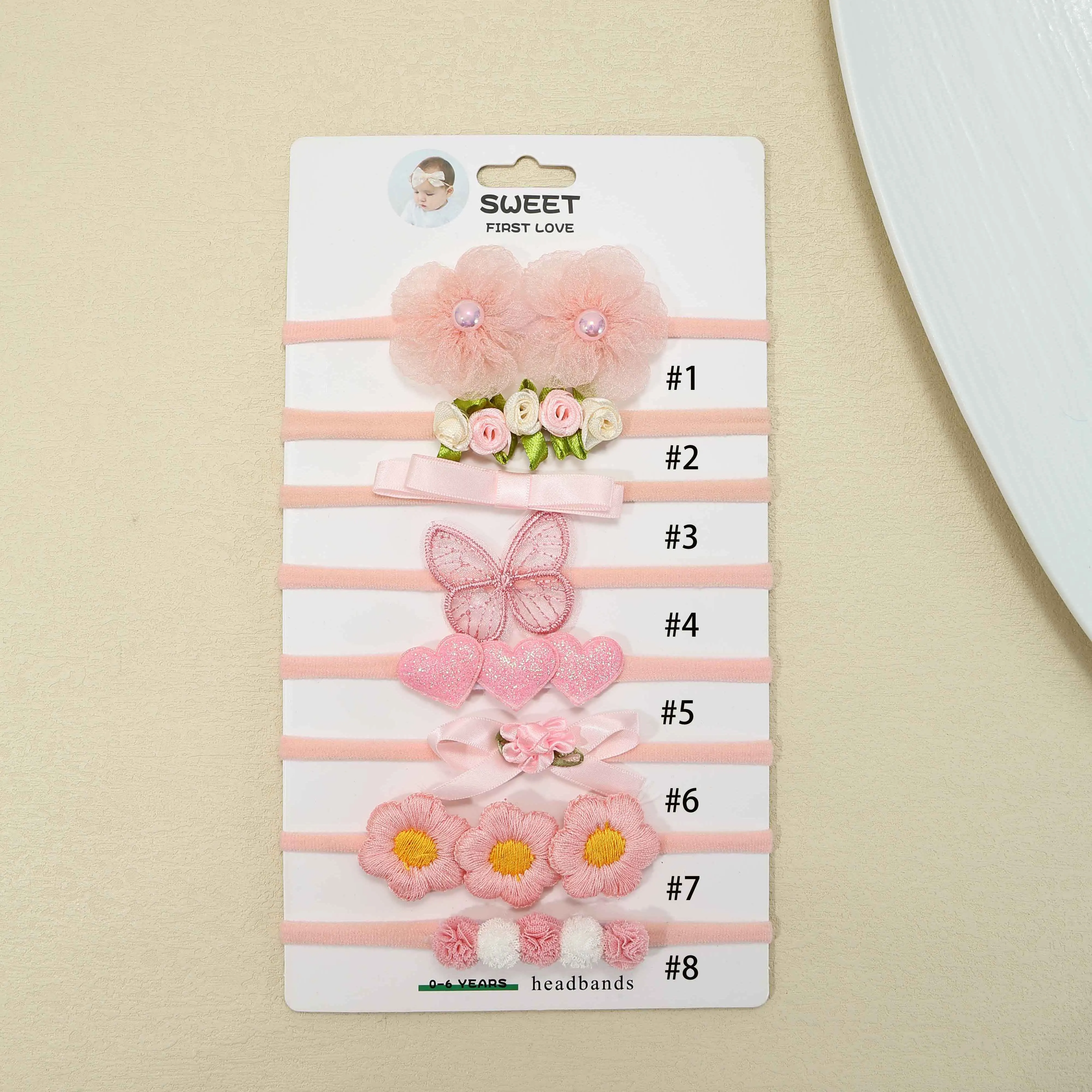 

8Pcs/Lot Baby Headband for Baby Girls Soft Nylon Elastic Solid Color Hairband Print Hair Bow Kids Headwear Baby Hair Accessories