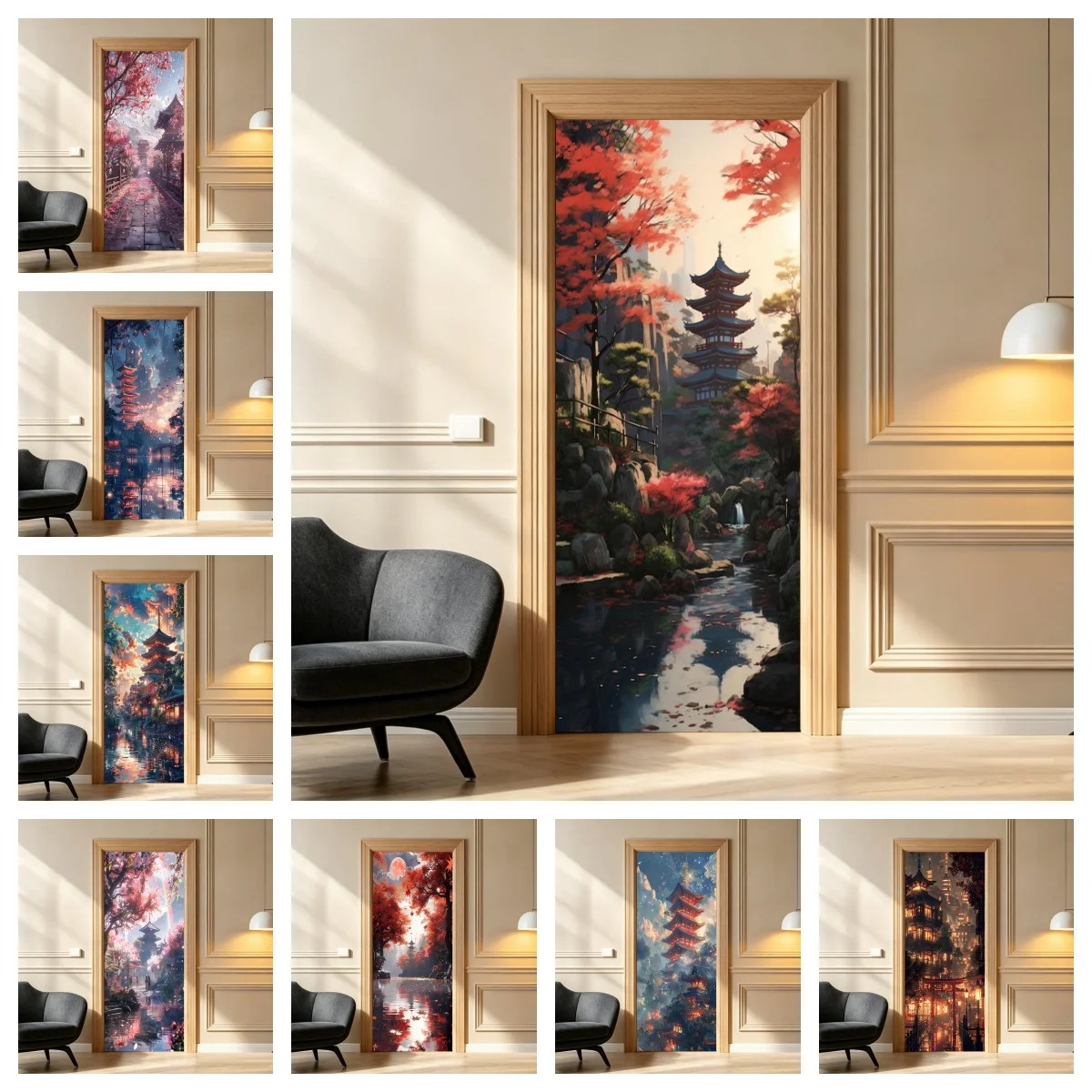 Landscape Art Door Sticker, Self‑Adhesive Scenery Doors Mural Decal Waterproof Anti‑Scratch Vinyl Wrap Home Renovation Decor
