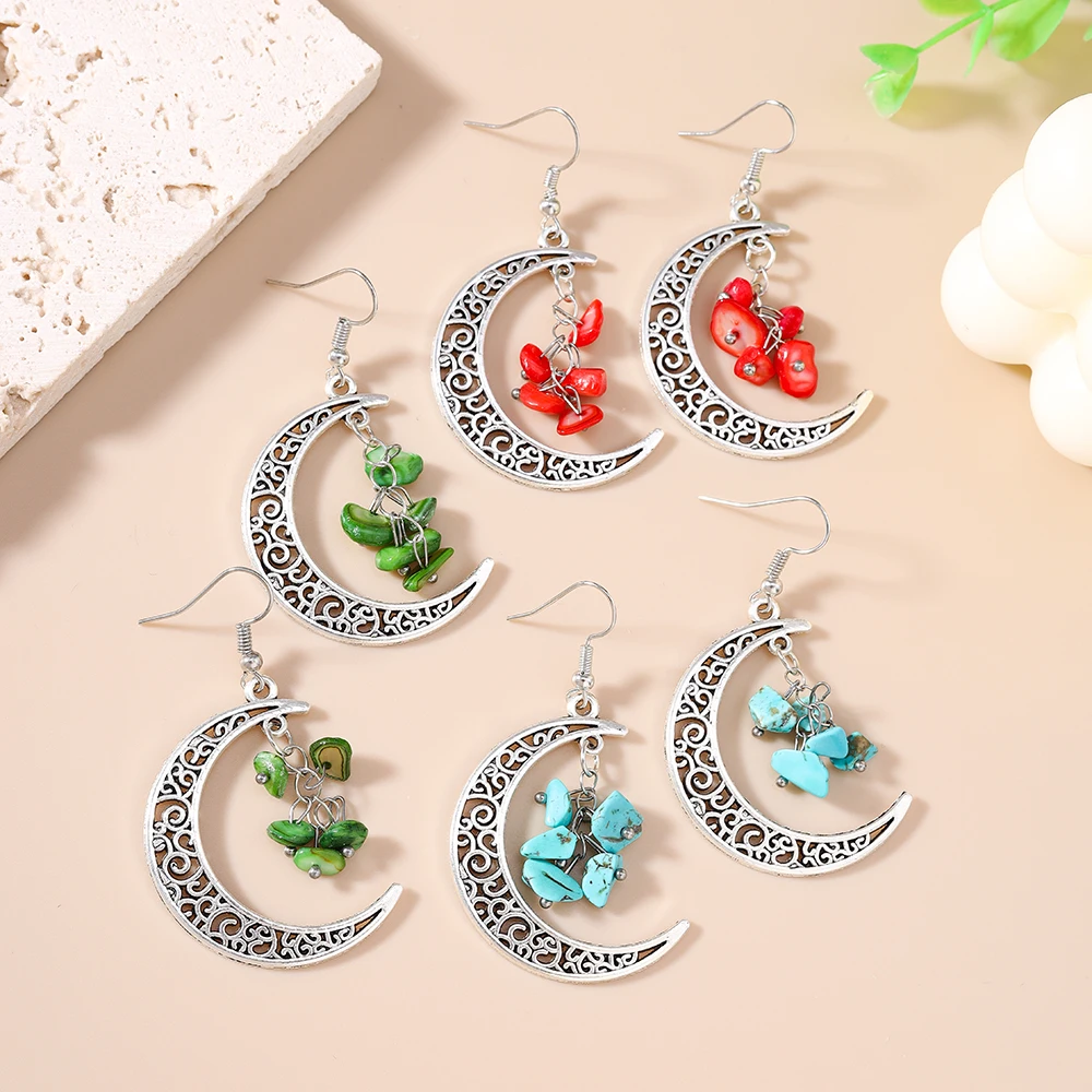 Aihua Böhmen Unregelmäßige Steine Creasent Mond Ohrringe Für Frauen Persönlichkeit Ästhetische Mode Ohrringe Schmuck Geburtstag Geschenke – Detail 1