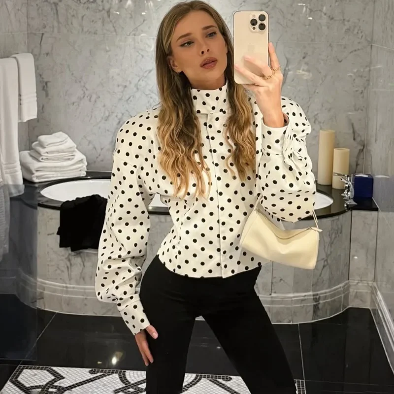 여성 폴카 도트 자켓 패션 우아한 대비 긴 소매 코트 캐주얼 루즈 하이 스트리트 럭셔리 여성 맞춤 코트