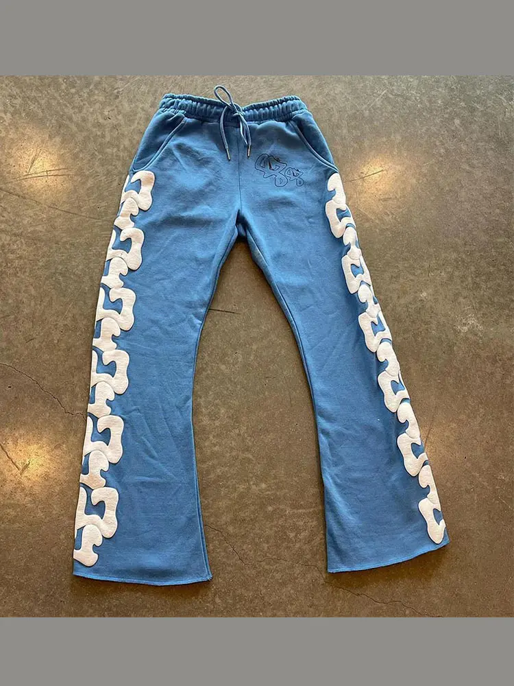 Street Printed Flared Pants Men's Harajuku Casual Loose Wide Leg Pants Joggers Hip Hop 2024 Straight Trouseres Sweatpants