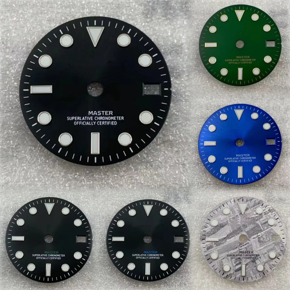 

28.5mm NH34 Dial GMT S Dial Meteorite Dial Suitable for NH34 Movement Ice Blue Luminous Green Luminous Watch Modification Parts