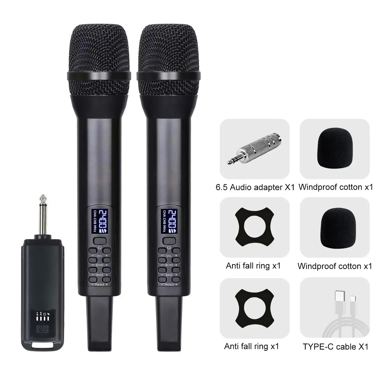 Wireless Microphone System Recharging Echo Treble Bass 2.4G Handheld Microphones Karaoke Dynamic Mic for Outdoor Performances