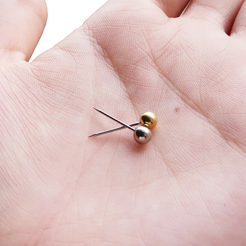 

200pcs Metal Gold Silver 6Mm Round Push Pins Ball Head Tacks For Map Bulletin Board Cork Fabric Diy Office School Home Use