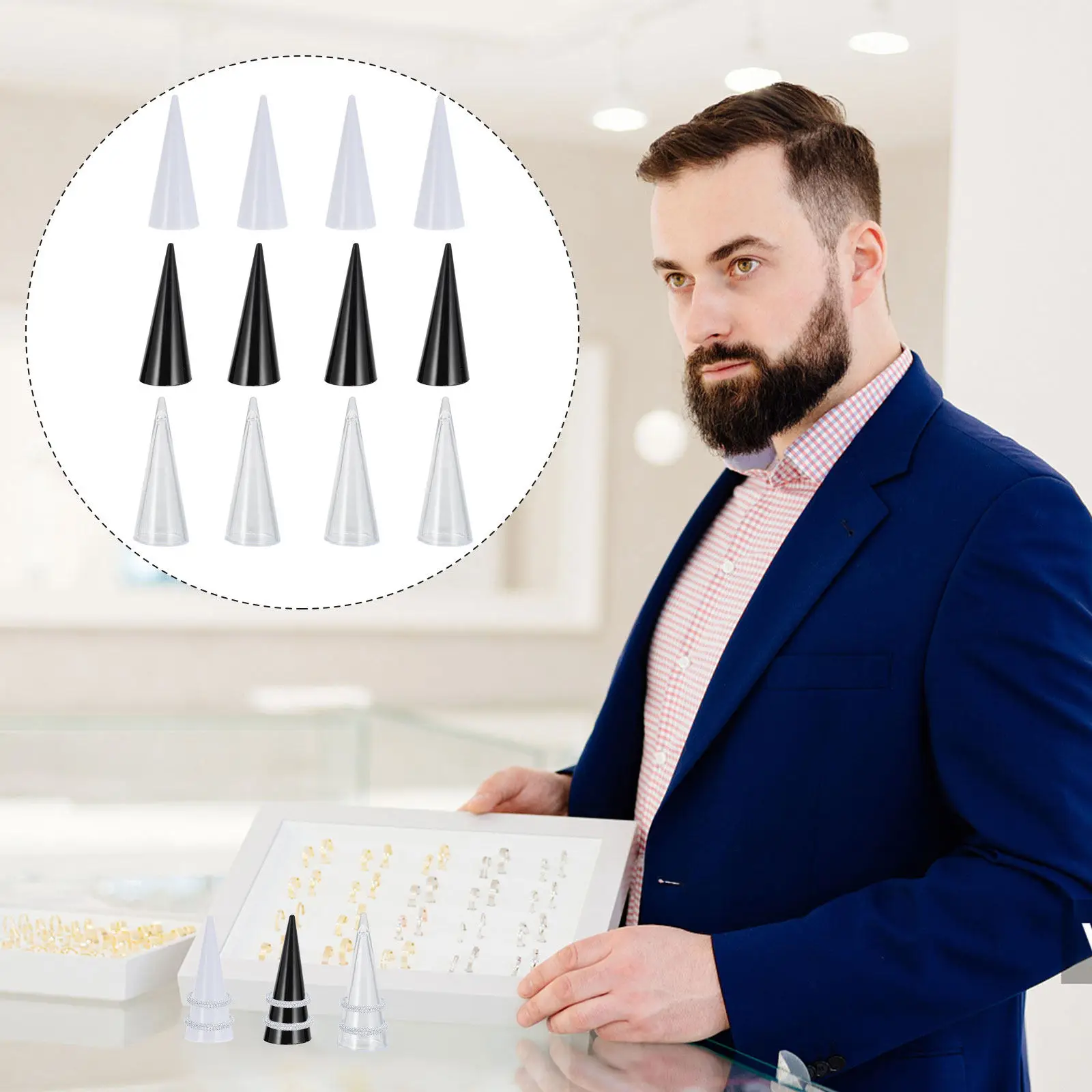 12Pcs Ring Display Holder Acrylic Cone Shape Jewelry Display Stand Finger Rings Showcase Store Trade Show Acrylic Ring Holder