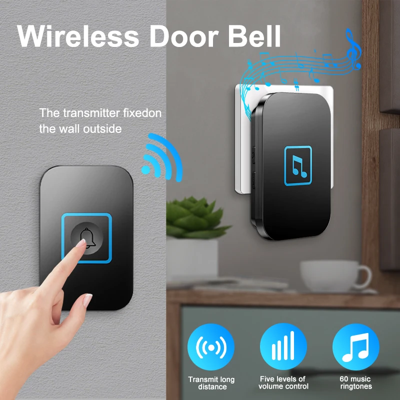 Intelligent Wireless Doorbell 300M Range 5-Volume Outdoor Waterproof Doorbell Samrt Home Welcome Door Chime Kit EU US Plug