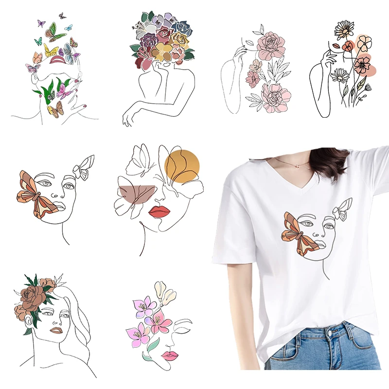 Абстрактные-портреты-и-цветочные-узоры-теплопередача-одежда-для-девочек-наклейки-с-принтом-толстовки-iron-on-и-холщовые-сумки-сделай-сам