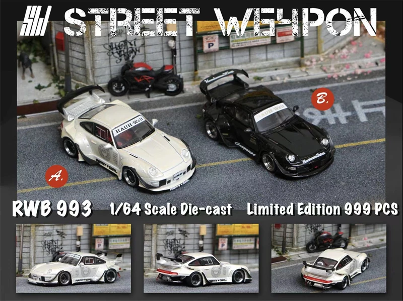 SW 1:64 RWB 993 Bright Black /White limited999  Diecast Model Car