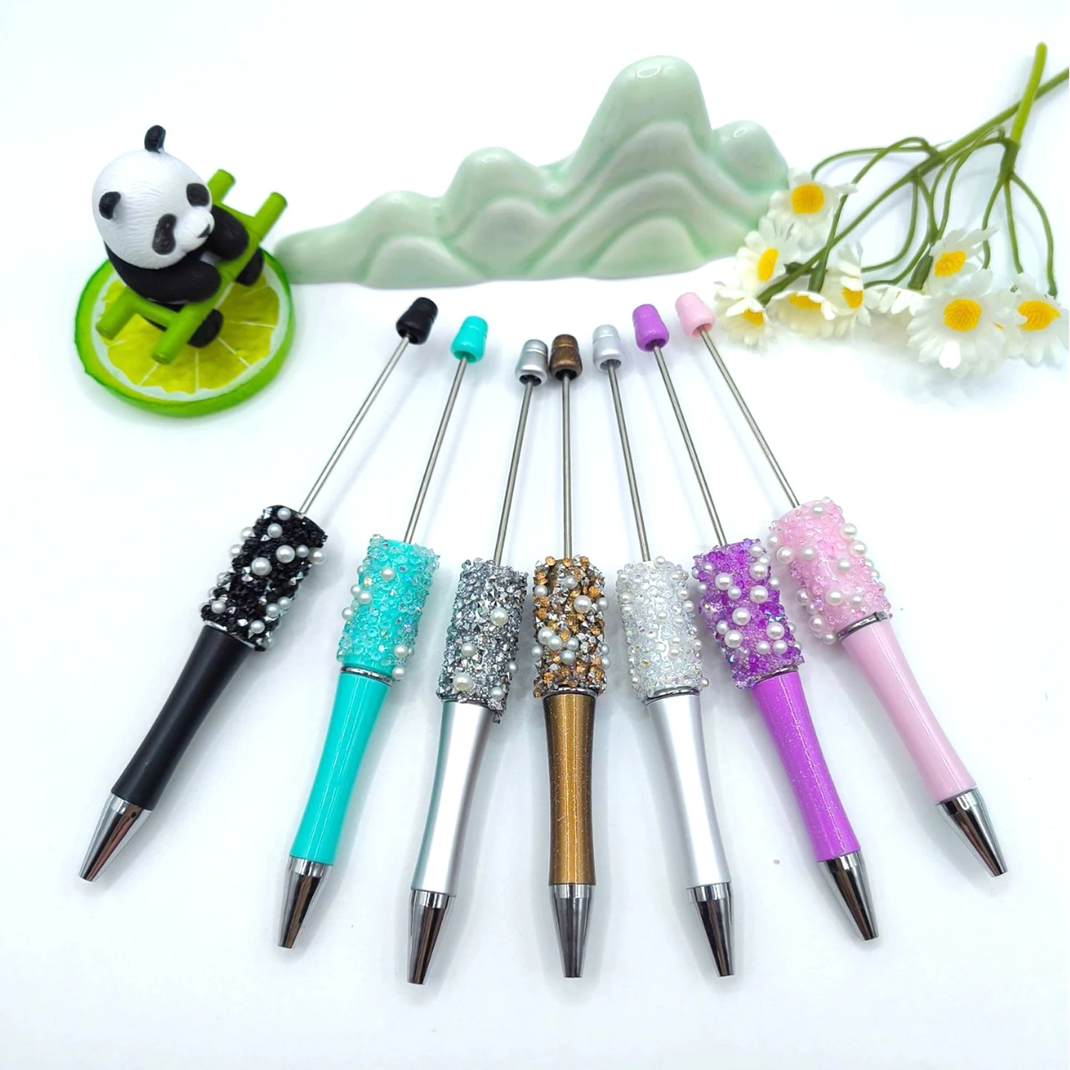 50Pcs DIY Pearl Rhinestone Bead Ballpoint Pen – Elegant Bead Pen Gift for Teachers, Teens & Creative Projects