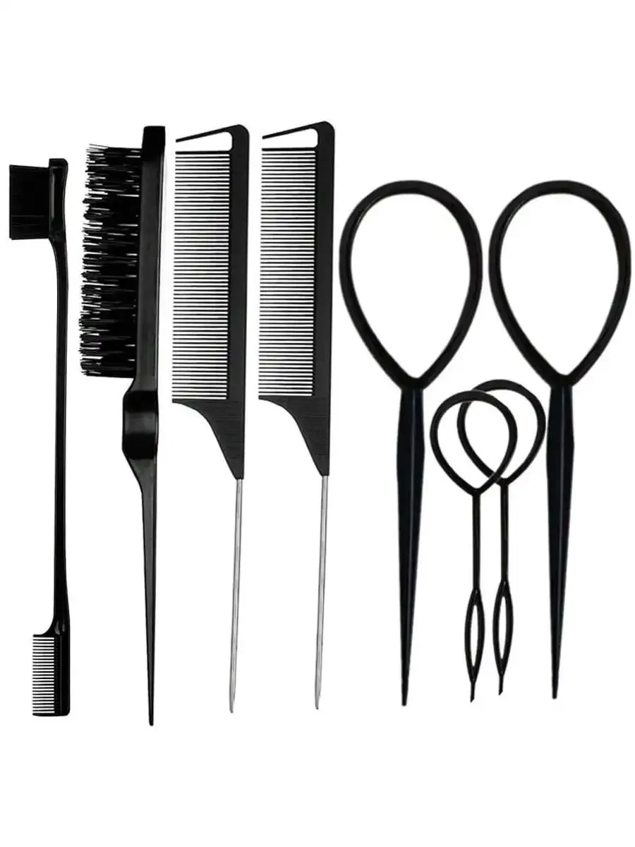 8Pcs Pink Hair Styling Set With Topsy Tail Tools Bristle Brush Rat Tail Combs view 5