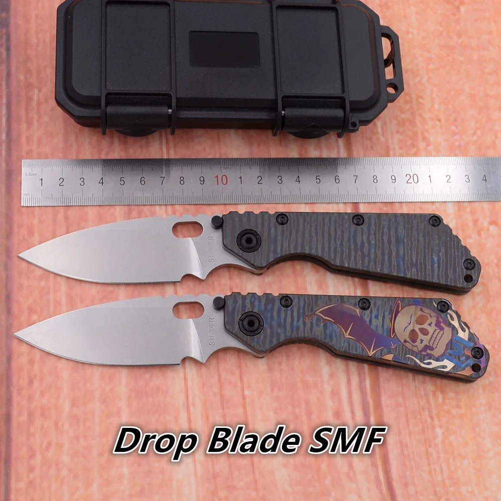 JUFULE AUS10 Drop Blade SMF Carve Strider Logo TC4 Titanium Handle Copper Washer Folding Knife Camping Hunting Outdoor EDC Tool