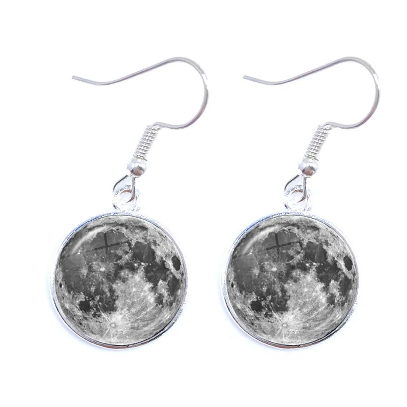 Phase Of The Moon Pattern Drop Earrings 16mm Glass Cabochon New Moon Lunar Eclipse Adjustable Jewelry for Astronomy Enthusiast
