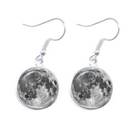 Phase Of The Moon Pattern Drop Earrings 16mm Glass Cabochon New Moon Lunar Eclipse Adjustable Jewelry for Astronomy Enthusiast