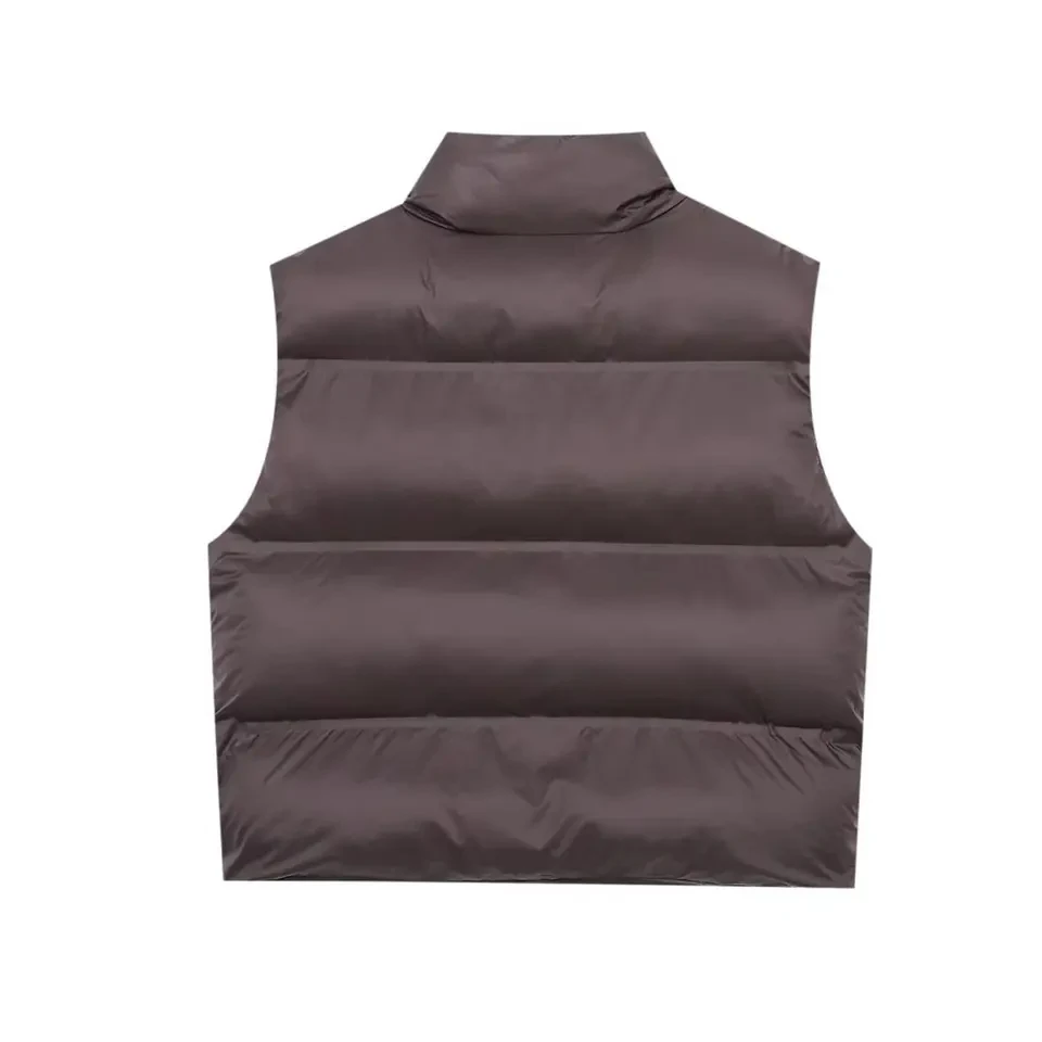 

2026 New Fashion Temperament Sleeveless Press Sealed Cotton Padded Vest Waistcoat Coffee Color Black Multiple Sizes Optional