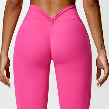 Leggings a vita alta Pantaloni da yoga da donna Leggings per sollevamento fitness Leggings per fianchi push up Fitness Sport Leggings color pesca Legging per esercizi da donna